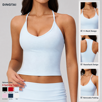 Débardeur de yoga à séchage rapide pour femme Dingtai, col en V, dos croisé, soutien-gorge de sport push-up sans manches pour la gym et l'entraînement