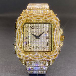 Montre à quartz pour homme en moissanite, style Hip-Hop, cadran Ice Thorn, zircon incrusté, carrée, entièrement sertie de diamants, en métal et acrylique - Product Image 4