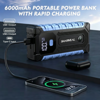 SHARMEAL OEM&ODM Démarreur de Voiture Portable 12V 6000mAh avec Batterie au Lithium et Power Bank 2000A pour Voiture