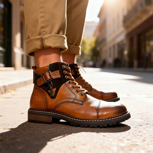 <span class=keywords><strong>Bottes</strong></span> Oxford pour hommes à bout rond, imperméables, avec boucle, décontractées, à lacets, avec fermeture éclair latérale, pour l'hiver et l'automne - Product Image 4