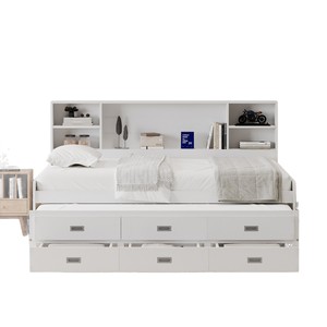 <b>White</b> Modern Wooden Storage <b>Double</b> <b>Bed</b> With Built-In Shelves And Drawers Multi-Functional Furniture For Children Adults Elderly - Product Image 5