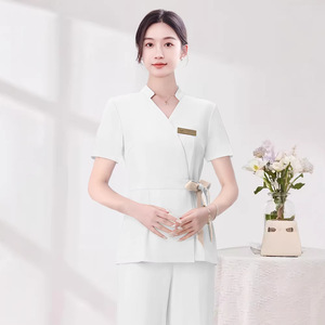 Uniforme da Salone di Bellezza per Donne, Abbigliamento Primaverile di Alta Gamma per Spa e Centri Benessere, Elegante Set con Motivo Cinese in Rilievo - Product Image 3