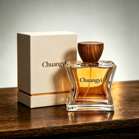 Flacon de parfum en verre transparent de luxe 100 ml vide avec bouchon en bois, logo personnalisé, atomiseur, emballage cadeau