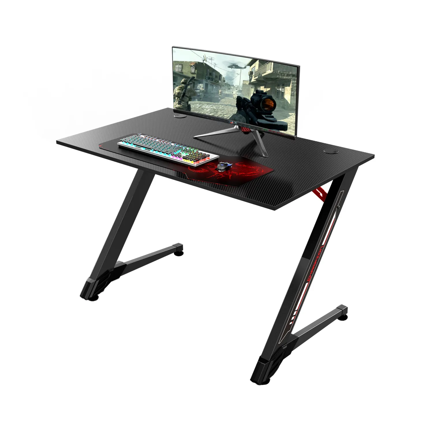 Mesa de grão de computador, mesa para jogos, design de perna, liga de alumínio, fibra de carbono embutida, forma z