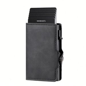 X49 RFID PU Leather & Aluminum Alloy Side-push Card Holder <b>Wallet</b> Anti-theft <b>Metal</b> Card Case - Product Image 3