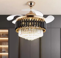 Ventilateur de plafond LED à moteur DC invisible en cristal, style luxueux, pour la maison et le bureau, avec télécommande 6 vitesses