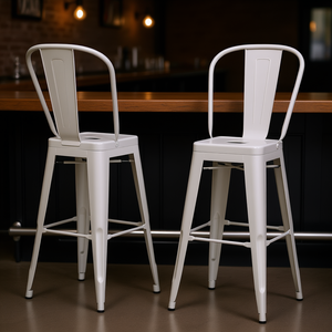 Tabouret de bar Db Fletcher 24 pouces en métal blanc, hauteur comptoir, design industriel, style moderne pour bars, mobilier commercial - Product Image 2