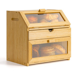 Bamboo Bread <b>Box</b> With Drawer Large Capacity <b>Cake</b> Pastry <b>Storage</b> Container Kitchen Food Organizer - Product Image 5