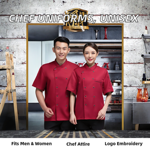 Uniformes de chef de hôtel de luxe unisexes, manches courtes d'été, en polyester tricoté, pour la restauration, la boulangerie, la pâtisserie, la cuisine, avec logo brodé - Product Image 2