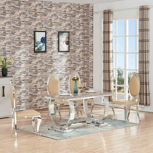 Ticari mobilya yemek masası ve 6 sandalye dikdörtgen restoran Metal paslanmaz çelik mermer yemek masası seti - Product Image 4