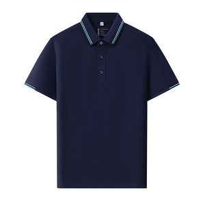 Polo Negro de Manga Corta con Ribete en Contraste, Color Sólido, Poliéster, para Uso Diario - Product Image 3