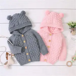 VSCOO 2023 Design Wholesale Soft Custom Baby Clothes Sets Chunky Crochet Unisex Boy Girl Cardigan Knit Organic Cotton Sweater