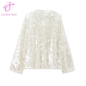 Loveda Prezzo all'Ingrosso <span class=keywords><strong>Top</strong></span> Sexy da Donna Estivo Casual a Maniche Lunghe con Laccetti Tinta Unita con <span class=keywords><strong>Paillettes</strong></span> - Product Image 4