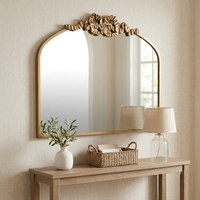 Miroir mural vintage doré en forme d'arche avec cadre décoratif orné de rubans, miroir mural décoratif antique français pour salon et chambre à coucher
