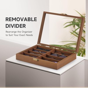 Wooden Eyeglass Storage Box With Removable Divider Adjustable Compartment Display <b>Case</b> <b>For</b> Sunglasses And <b>Glasses</b> Organization - Product Image 1