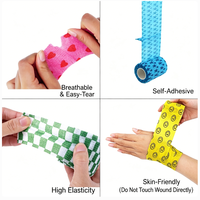 Bandage Cohésif Vétérinaire Imperméable Auto-Adhésif Déchirable à la Main avec Motif Patte pour Soins des Plaies d'Animaux et du Bétail