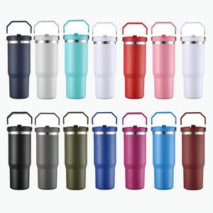 30oz Stainless Steel Vacuum Insulated Travel Mug with Flip Straw and <b>Top</b> Handle for Outdoor Hiking Camping Thermal Water Bottle - Product Image 3