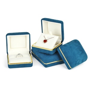 Fashionable Vaulted Velvet Jewelry Gift Box Packaging Blue Gold-edged Velvet <b>Ring</b> Pendant <b>Storage</b> case - Product Image 1