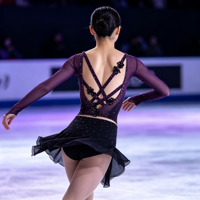 Robe de patinage artistique violette et noire à manches longues, dos croisé, ornée de strass, en maille, pour enfants et adultes, pour compétitions et spectacles sur glace