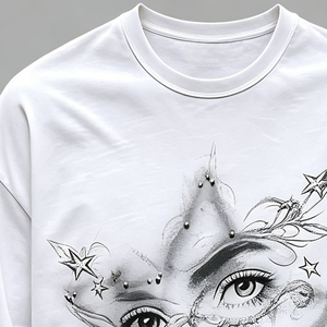 T-shirt surdimensionné personnalisé pour homme, imprimé avec des strass, style streetwear hip-hop, manches longues, t-shirt en tricot gaufré pour homme - Product Image 2