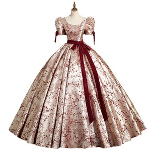 Luxurious Champagne <strong>Christmas</strong> Evening <strong>Dress</strong> With Red Floral Short Sleeves Paired With 3d Plum Blossom Ball Gown For <strong>Women</strong> - Product Image 5