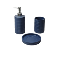 Ensemble d'accessoires de salle de bain en résine texturée bleu marine à motif quadrillé, 3 pièces : distributeur de savon liquide, gobelet et plateau de vanité pour comptoir de salle de bain