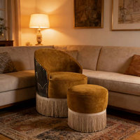 Pouf ottoman rond indien vintage confortable à franges en bullion de style marocain, tabouret de maquillage pour adulte avec pompon