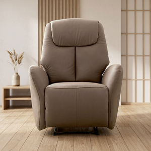 Fauteuil inclinable moderne en cuir marron avec base pivotante réglable en métal pour salon et mobilier de maison - Product Image 1