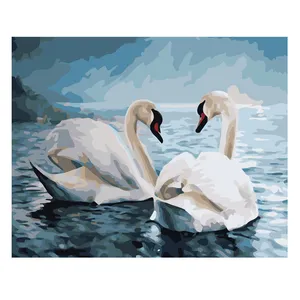 Factory Wholesale The Oil Painting The White Swans In The River Diy Wall Art Decorative Painting On Canvas Home Decoration