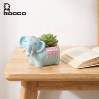 Pot Bunga Tanaman Sukulen Mini Hewan Gajah Kartun Cina Roogo dengan Lubang Drainase, Ringan, dari Polyresin