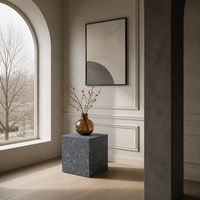 Table basse en terrazzo naturel gris foncé, bloc de pierre moucheté, mobilier de salon moderne et minimaliste, personnalisable OEM