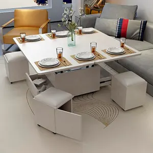Modern Lift Top Dining Table Stools MDF Height Adjustable For Home Apartment Hotel Living Room Furniture