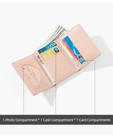 Dompet PU Desain Baru Wanita Pendek Lucu Motif Bunga Lipat Tiga Penjepit Uang Multifungsi Dompet Koin Pelajar Kartu Poliester Kancing 4