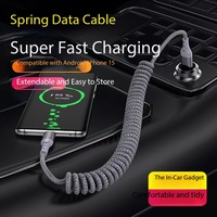 Kabel Pengisian Cepat Tipe-C Retraktil Sudut Kanan dengan Bahan Nylon 5A, Konduktor Tembaga Murni 1,5m untuk iPhone 17 & S24