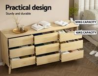 Commode de rangement haute en chêne à 9 tiroirs pour chambre et salon