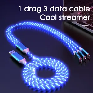 LED Light Up Colorful Streamer Shining Phone Charger Cable Adapter 3 In 1 Cable For Cellphone