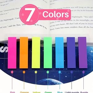 140sheets 7 Colors Fluorescent Long Strip Self-Adhesive Sticky Tabs <b>Memo</b> <b>Pads</b> Semi-Transparent Page Markers Office School - Product Image 5