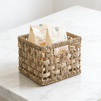 Panier de rangement tressé à la main en jonc de mer naturel, panier organisateur à tressage ouvert, panier décoratif pour étagères et salon