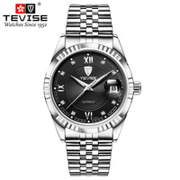 Montre de luxe pour homme, en acier inoxydable, avec cadran noir, diamants et or, mouvement automatique, calendrier, résistance à l'eau 3 ATM