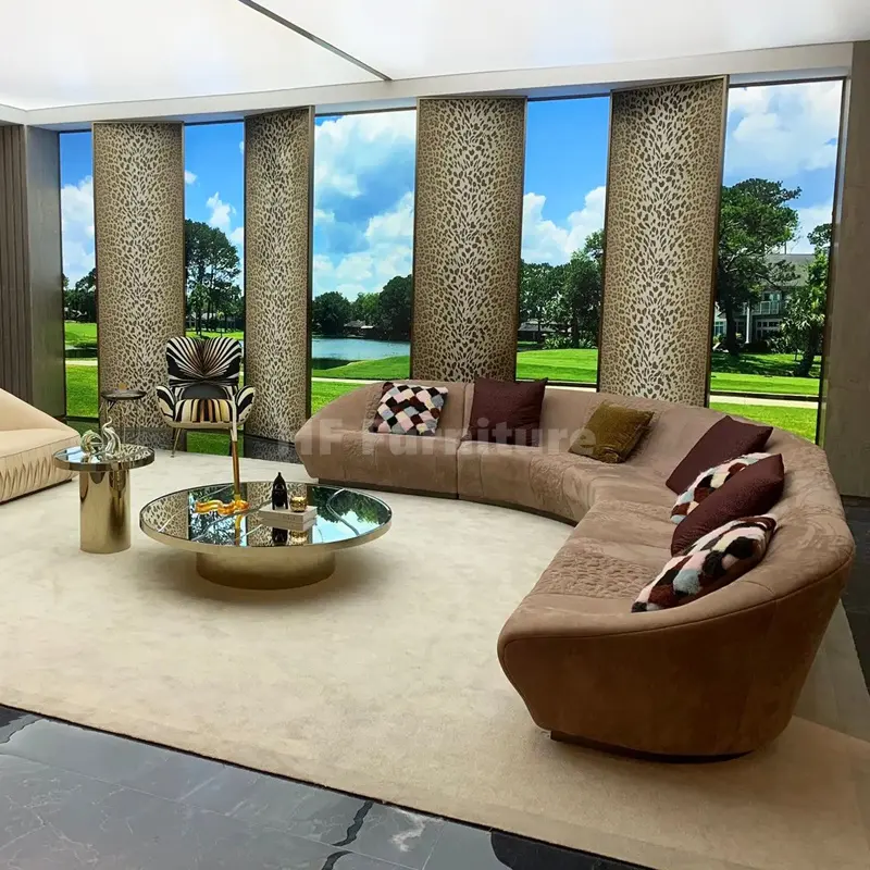 Современный кожаный секционный диван изогнутой формы, Европейский дизайн, мебель для гостиной, роскошный большой розовый диван