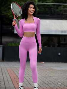 Haut de yoga à manches longues pour femme, col carré, coupe ajustée, haute élasticité, séchage rapide, idéal pour la course, le Pilates et le fitness - Product Image 4