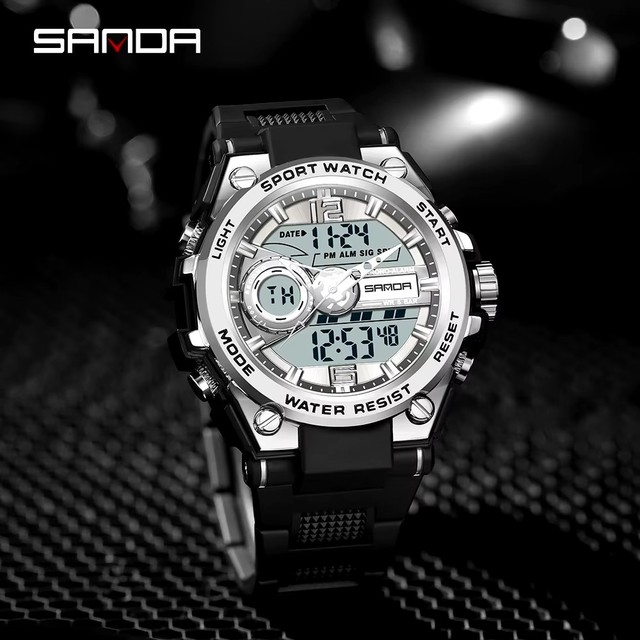 NEW SANDA  6092 G Style Digital Watch Sports Watches Dual Display Waterproof Electronic Japan Battery Quartz Wristwatch for Men