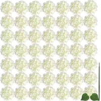 50 pcs Kepala Bunga Hydrangea Buatan Tangan Realistis dari Sutra Lembut Berbagai Warna dengan Daun untuk Pernikahan, Hari Valentine, Pesta, dan Acara