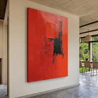 Peinture à l'huile sur toile faite à la main, nature morte rouge audacieuse avec accents noirs, décoration moderne pour la maison
