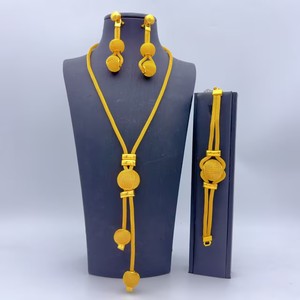 Parure de bijoux de luxe ZX en or 24 carats, exquise finition filigrane, collier, boucles d'oreilles, bague, bracelet, pour mariée, mariage, vente en gros, anti-ternissement - Product Image 1