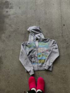 Clothing Manufacturer Custom Distressed <b>Vintage</b> Print Zip Up Hoodie Grey Streetwear Men's Hoodies <b>Sweatshirts</b> - Product Image 2
