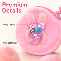 Adorable porte-monnaie en peluche lapin à sequins, mini portefeuille rond mignon avec porte-clés, pochette de rangement souple à fermeture éclair pour pièces de monnaie et écouteurs