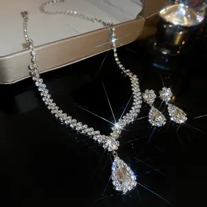 Свадебные украшения новая невеста новая мода набор из 2 предметов бриллиантовые серьги ожерелье цепочка