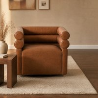 Fauteuil pivotant en cuir pleine fleur Tan, fauteuil d'appoint rembourré pour salon, personnalisable OEM ODM