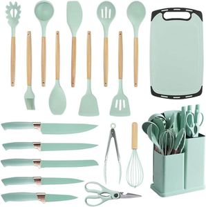 Heat Resistant <b>Kitchenware</b> 19 Pieces Non Stick Silicone Cooking Utensils Set With Knife Set Chopping Board and Holder - Product Image 1